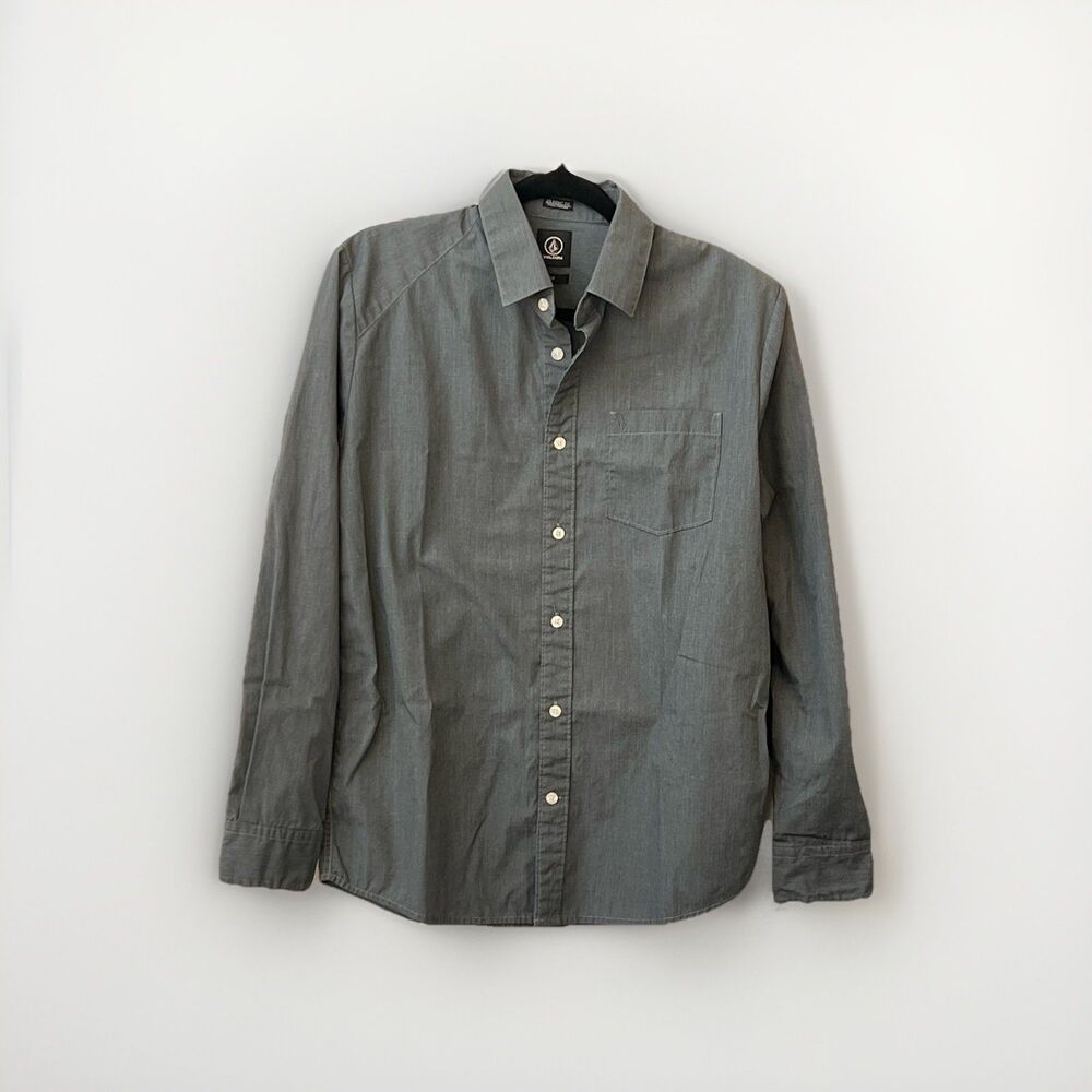 Volcom Men’s Small Dress Classic Fit Gray Button Down Shirt Asymmetrical Seam